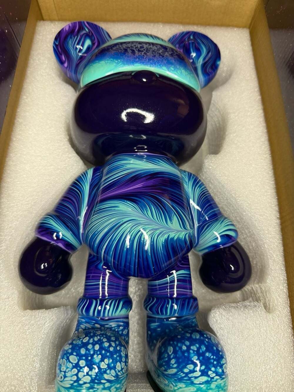Cosmic Horizon Fluid Art Bear Figurine Piggy Bank